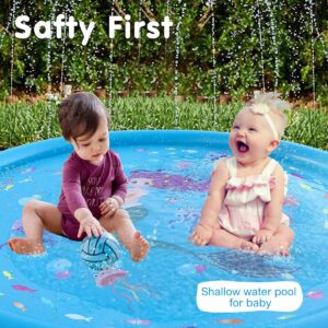 Hitop Kids Sprinklers for Outside, Splash Pad for Toddlers & Baby Pool 3-in-1 60" Water Toys Gifts for 1 2 3 4 5 Year Old Boys Girls Splash Play Mat