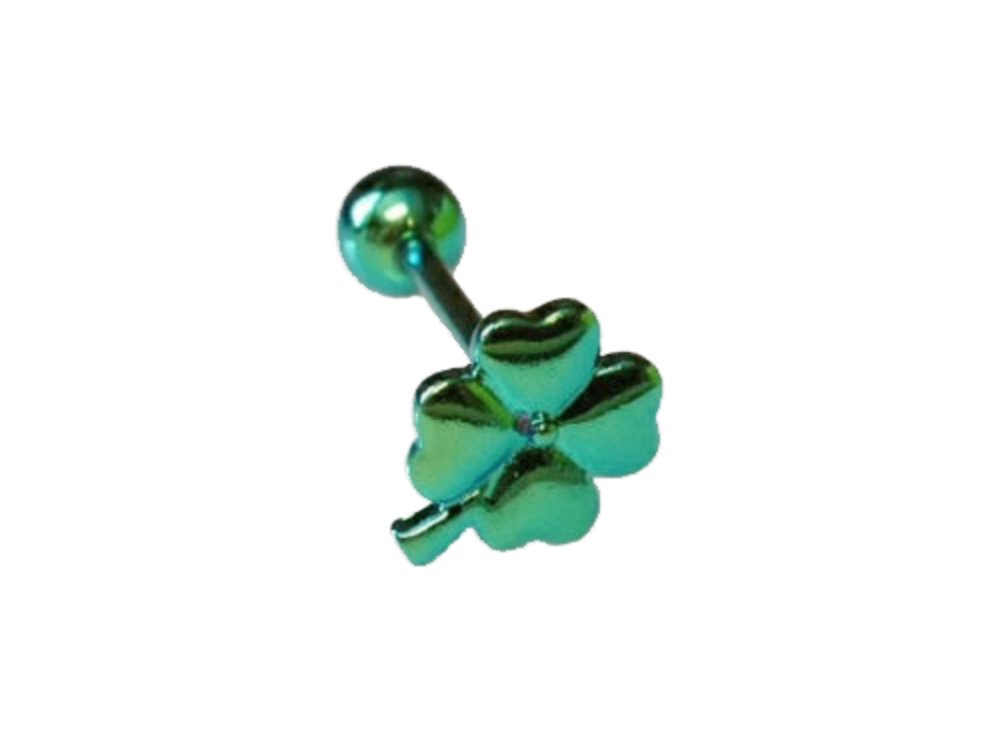 Lobal Domination 1pc Titanium Shamrock Tongue Ring 14g Clover 16mm