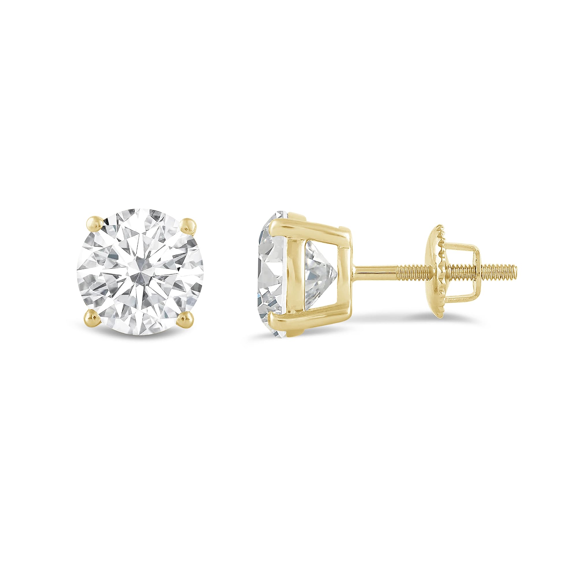 Everyday Elegance Solid 14K Yellow Gold Cubic Zirconia Stud Earrings for Women in Round Cut | Screw Back Earring | 2 CTW CZ | With Gift Box