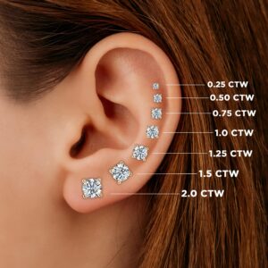 Everyday Elegance Solid 14K Yellow Gold Cubic Zirconia Stud Earrings for Women in Round Cut | Screw Back Earring | 2 CTW CZ | With Gift Box