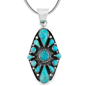 Turquoise Necklace 925 Sterling Silver Pendant & 18" Chain (Turquoise)