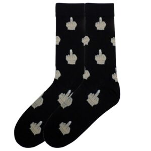 k. bell socks mens pop culture novelty crew casual sock, middle finger (black), shoe size 12-16 us