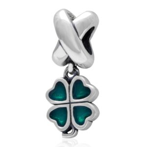 sterling silver green lucky irish four leaves clover heart bead charm for charms bracelet