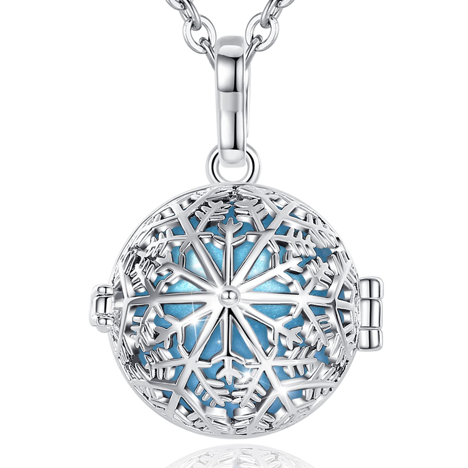 EUDORA Harmony Bola Snowflake Blue Winter Snow Baby Tone Musical Chime Ball Pendant Pregnancy Necklace