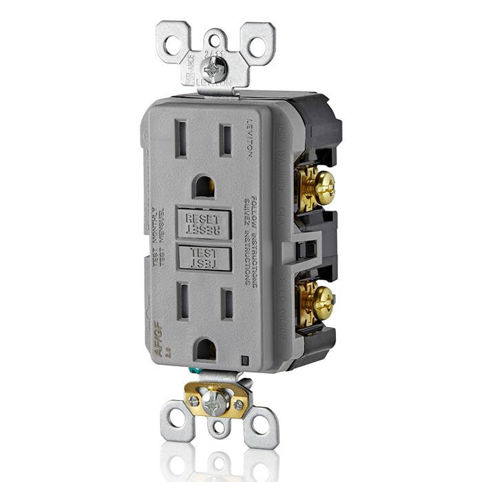 Leviton Dual-Function AFCI/GFCI Outlet, 15 Amp, Self Test, Tamper-Resistant with LED Indicator Light, Protection from Both Electrical Shock and Electrical Fires in One Device, AGTR1-GY, Gray