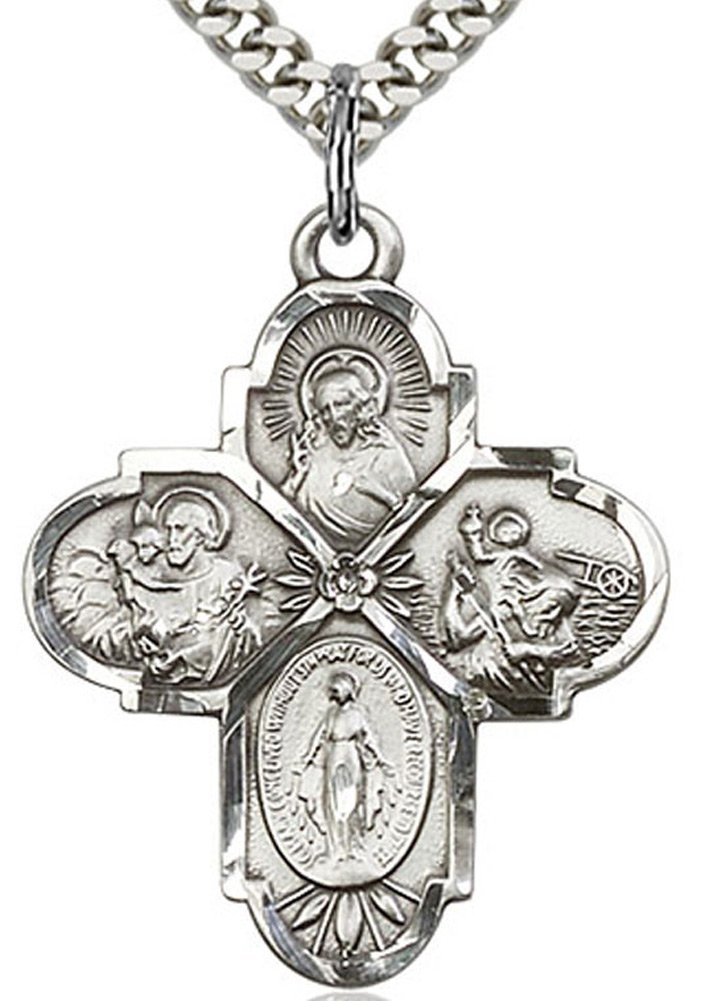 Heartland Store Sterling Silver 4 Way Cross Pendant + 24 1.7mm Inch Sterling Silver Chain & Clasp