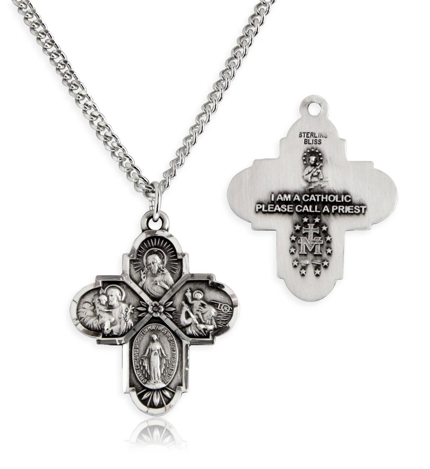 Heartland Store Sterling Silver 4 Way Cross Pendant + 24 1.7mm Inch Sterling Silver Chain & Clasp