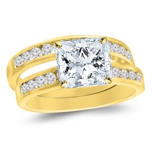 1.7 carat t.w. classic channel set wedding set bridal band & diamond engagement ring with a 1 ct forever brilliant princess moissanite center