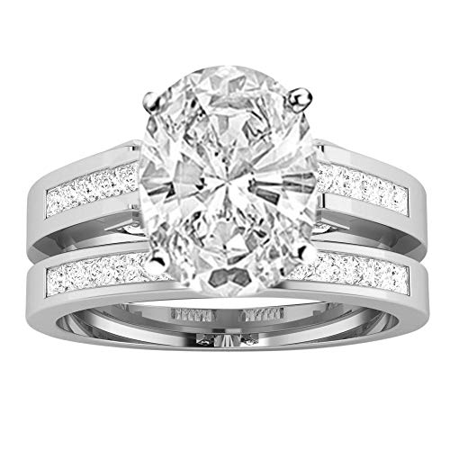 2.45 Carat t.w. 14K Yellow Gold Channel Set Princess Cut Diamond Engagement Ring with a 2 Ct Forever Classic Oval Moissanite Center