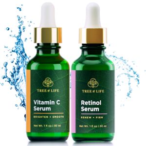 tree of life facial skin care set, brightening, firming, hydrating, dry face, dermatologist tested - vitamin c serum (brightens) + retinol serum (smooths) - skin care kit, 2 count of 1 fl oz