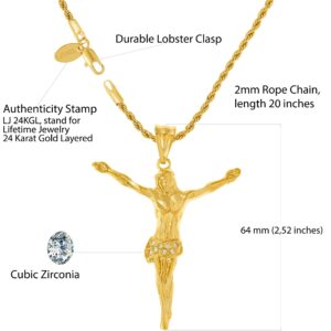 LIFETIME JEWELRY Cross Necklace, Jesus Pendant, 24K Gold over Bronze with Cubic Zirconia (with or without Chain) (Gold Pendant & Chain)