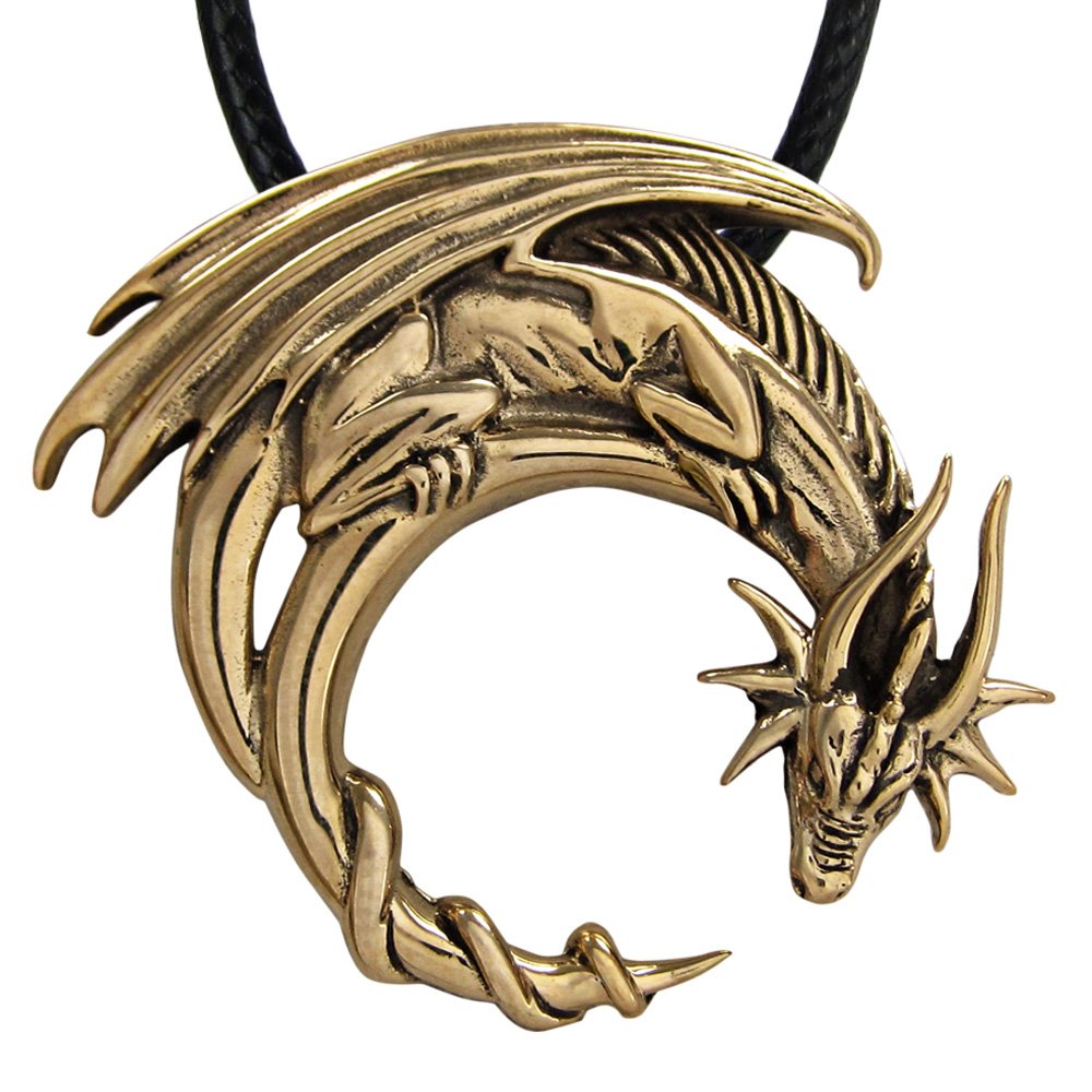 Moonlight Mysteries Bronze Crescent Moon Dragon Pendant Necklace