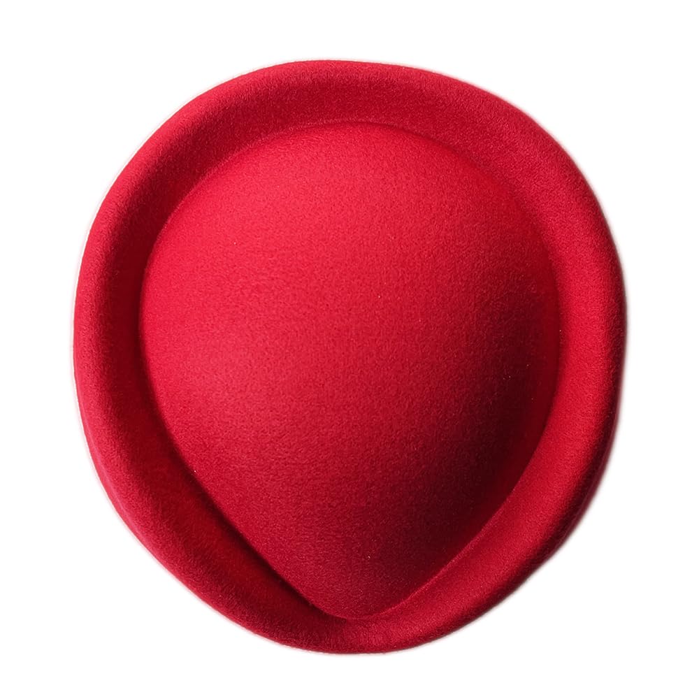 YING LAN Wool Cap Stewardess Pillbox Hat Teardrop Fascinator Base Sweet Red