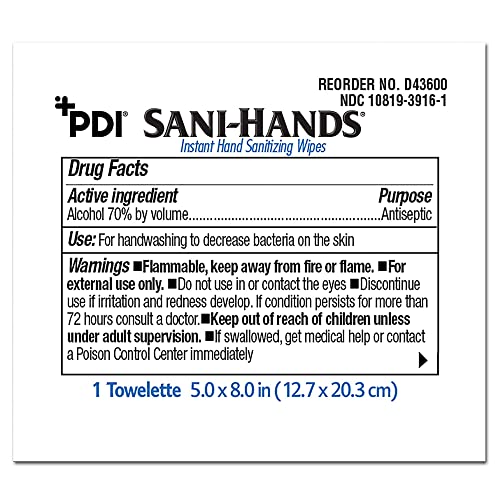 PDI Healthcare D43600 Sani-Hands Instant Hand Sanitizing Wipes, 5" x 8" Size (Pack of 1000)