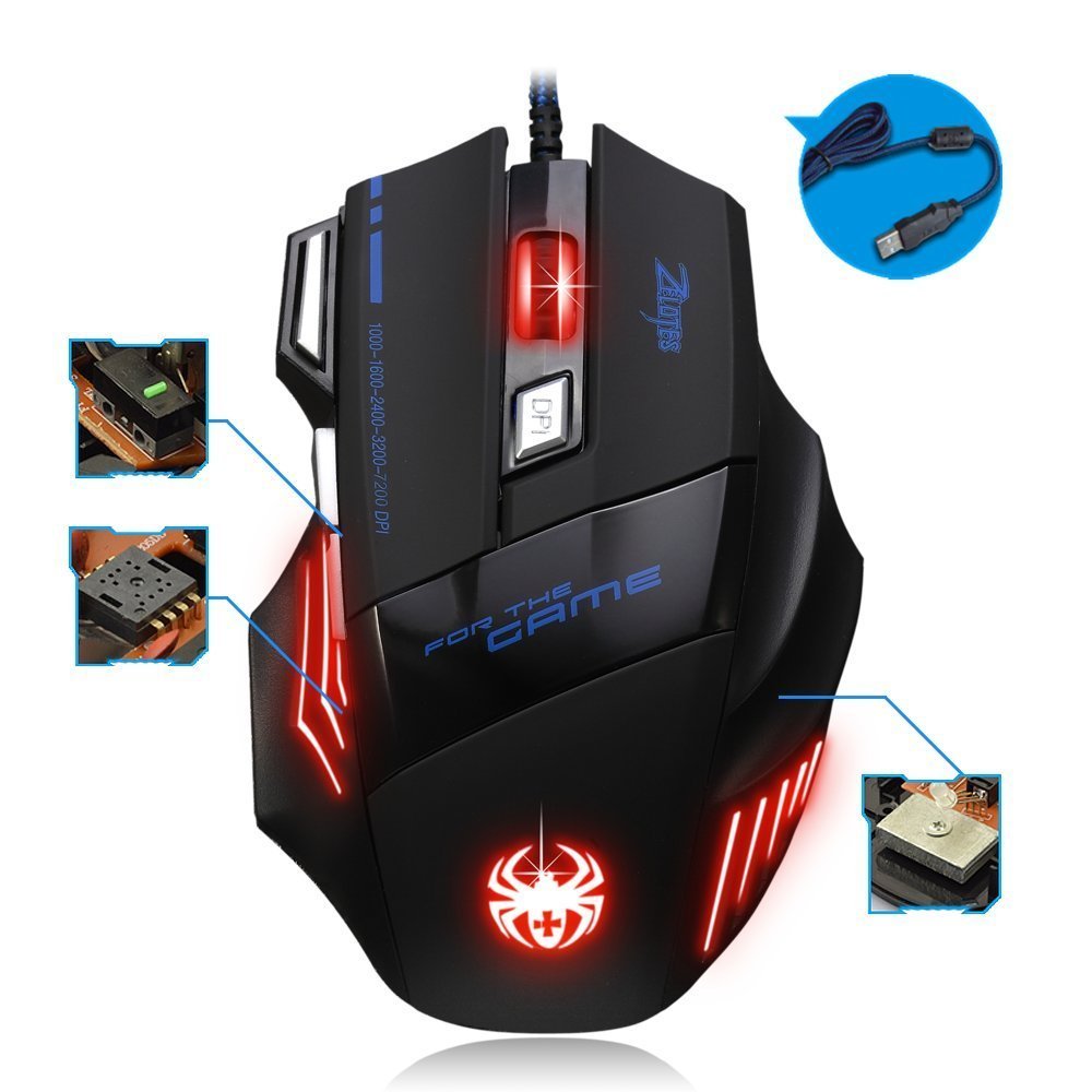 zelotes 7200 DPI 7 Buttons Professional LED Optical USB Wired Gaming Mouse Mice for Gamer