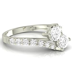 1 1/2 Carat t.w. Twisting Pave Set 2rue Love 2 Stone Collection Round 14K White Gold Diamond Engagement Ring (J Color, I2 ClarityCenter Stones)