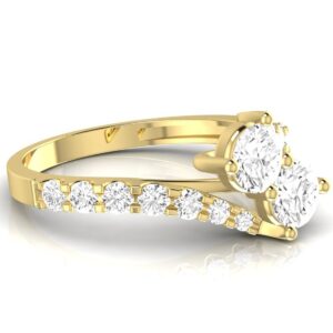 Near 1 Carat t.w. Twisting Pave Set 2rue Love 2 Stone Collection Round 14K Yellow Gold Diamond Engagement Ring (J-K Color, I2 ClarityCenter Stones)