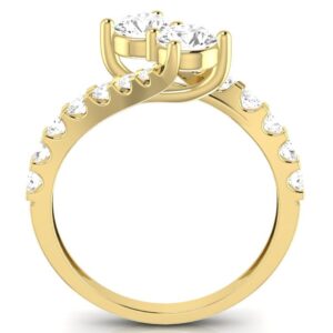 Near 1 Carat t.w. Twisting Pave Set 2rue Love 2 Stone Collection Round 14K Yellow Gold Diamond Engagement Ring (J-K Color, I2 ClarityCenter Stones)