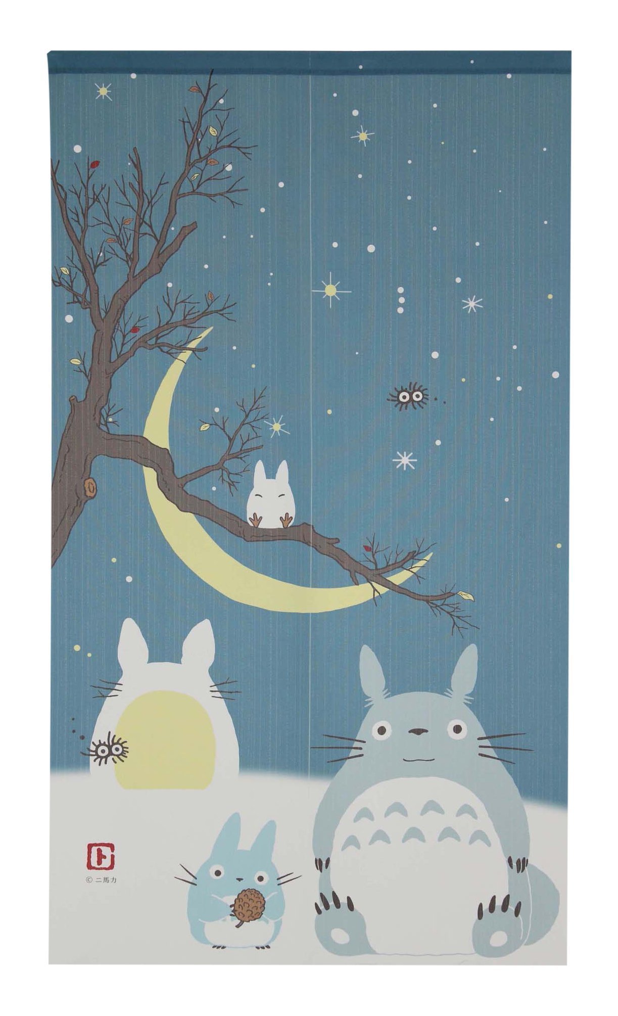 Studio Ghibli Totoro Noren Curtain Tapestry Winter Sky and Crescent Moon