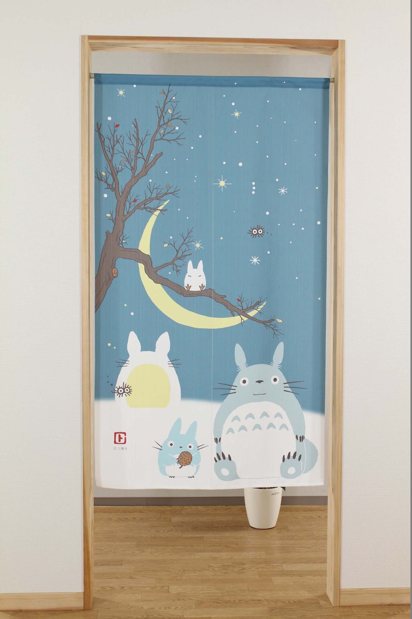 Studio Ghibli Totoro Noren Curtain Tapestry Winter Sky and Crescent Moon