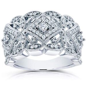 Kobelli Diamond Antique Style Filigree Wide Anniversary Ring 1/2 carat (ctw) in 10K White Gold, Size 10, White Gold