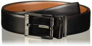 perry ellis portfolio feather edge leather men's belt, reversible with etched buckle, soft touch material (sizes 30-54 inches big & tall), black / brown reversible, 34