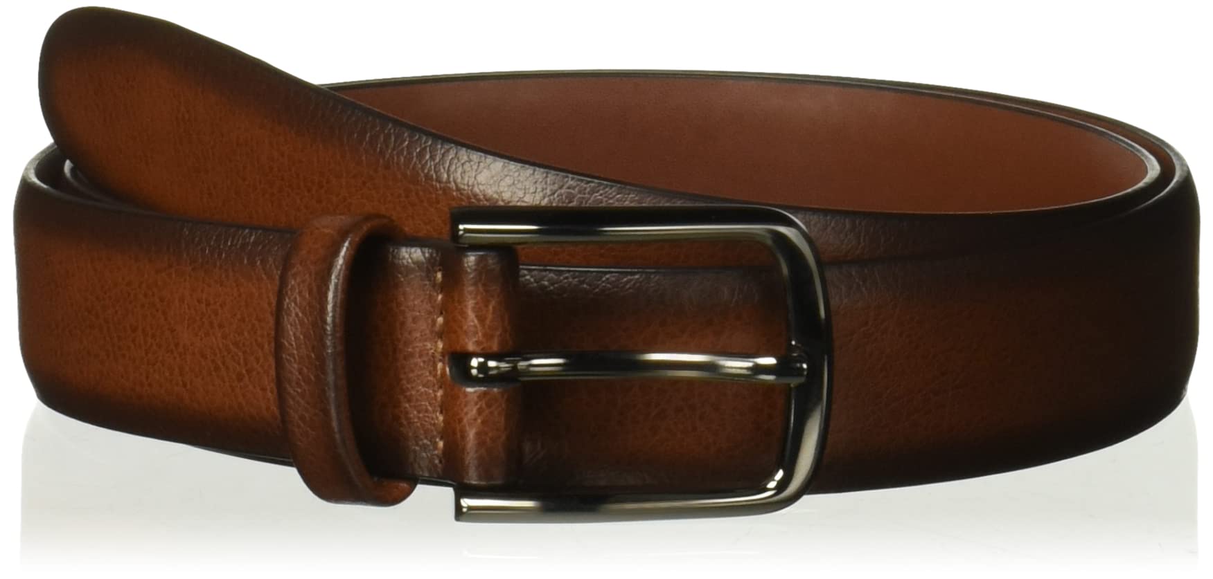 Perry Ellis Portfolio Park Ave Men's Dress Belt, with Burnished Edges and Silver Prong Buckle, Textured Leather Belt , Park Avenue Brown, 36