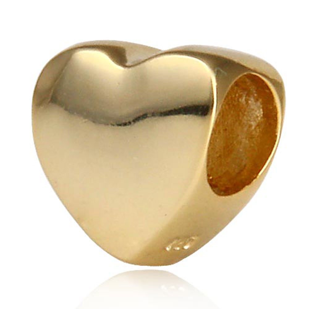 Gold Plated 925 Sterling Silver European Style Beads. Glossy Shiny Heart Charm, Hold Me Firmly Charm, Steadfast Love Charms