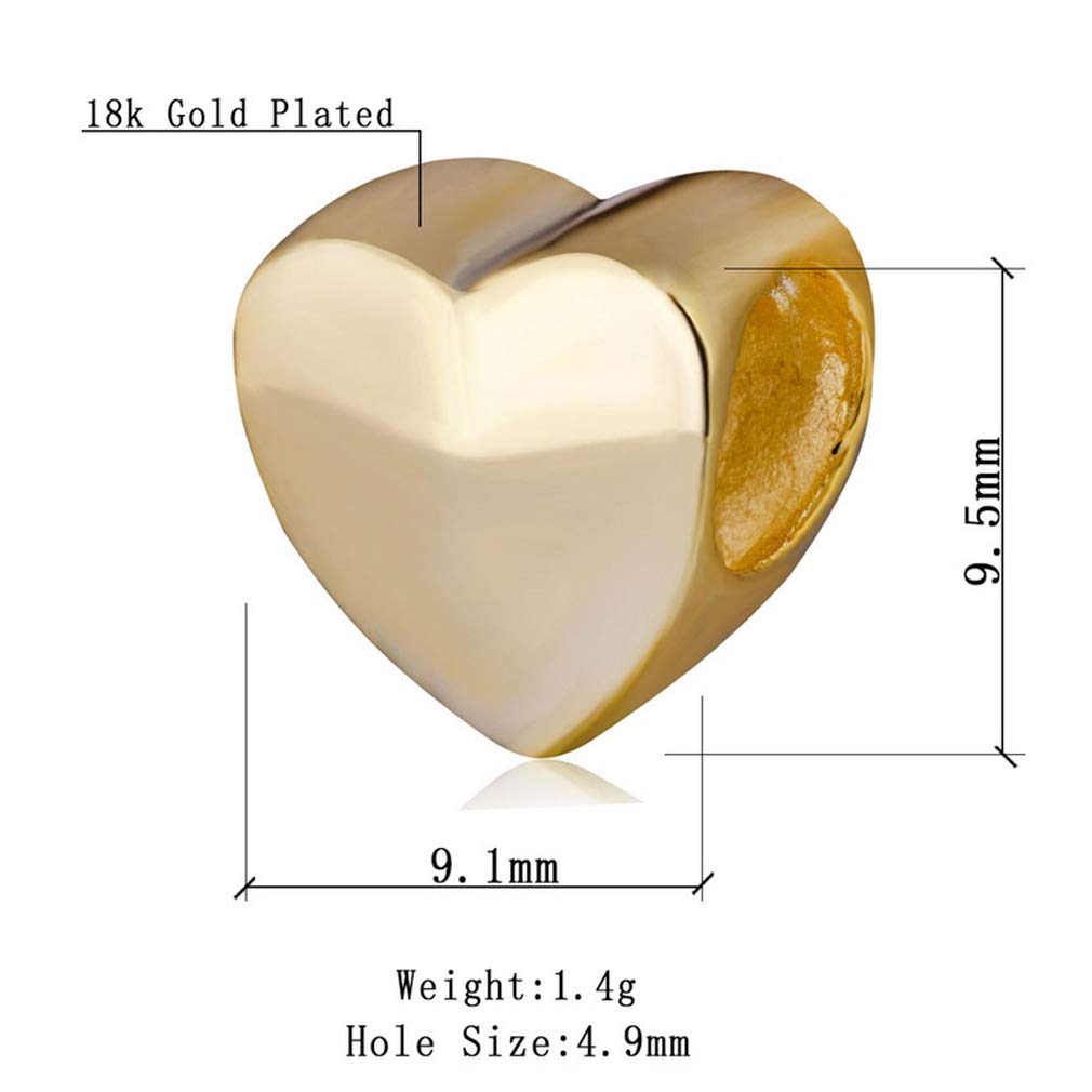 Gold Plated 925 Sterling Silver European Style Beads. Glossy Shiny Heart Charm, Hold Me Firmly Charm, Steadfast Love Charms