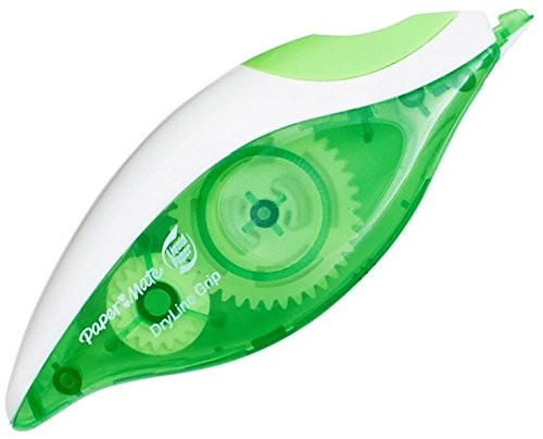 Paper Mate 660415 Liquid Paper DryLine Grip Correction Tape Dispenser, Pack of 4; Transparent Green Body; 1/5 inches Wide x 27.8 feet Long White Tape; Applies Dry, Rewrite Instantly; Swivel Tip