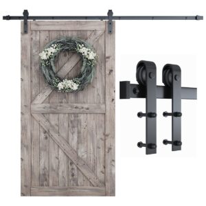 SMARTSTANDARD 8 FT Barn Door Hardware Kit -Sliding Barn Door Track - Smooth and Quiet - Easy to Install - includes Step-by-Step Installation Instructions - Fits 48" Wide Door Panel (J Shape Hanger)