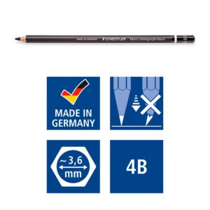 Staedtler Mars Lumograph Black Art Pencils, Presharpened #4B Artist Pencils, Box of 12, 100B-4B