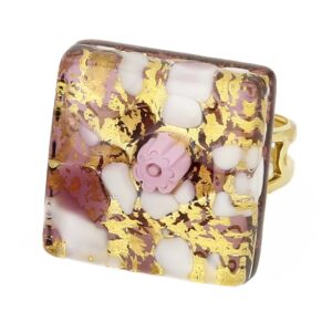 glassofvenice murano glass venetian reflections square adjustable ring - purple gold