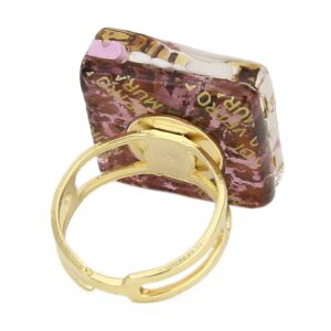 GlassOfVenice Murano Glass Venetian Reflections Square Adjustable Ring - Purple Gold