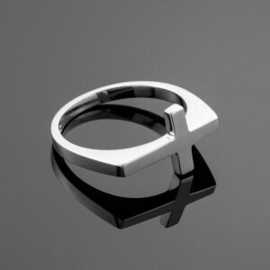 Matte Finish 10k White Gold Flat Top Sideways Cross Ring (Size 4)