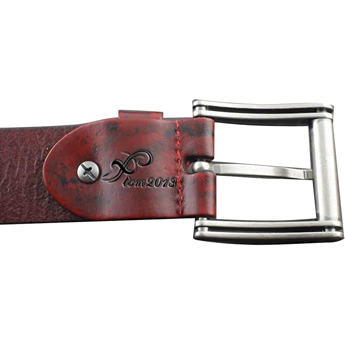 vogueteen Mens Goth Skull Cross Vintage Red Genuine Leather Belt Biker Rock One Size