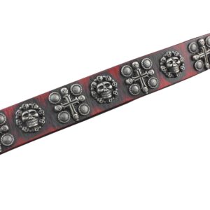 vogueteen Mens Goth Skull Cross Vintage Red Genuine Leather Belt Biker Rock One Size