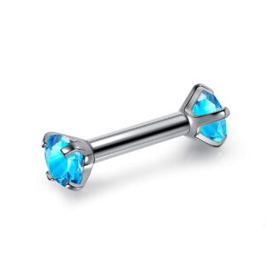 Zysta Small Rhinestone Blue Clear Cubic Zirconia Barbell Earring Studs Mini Cute Tragus Helix Cartilage Ear Lobe Nose Piercing Straight Bar 16G Screw on Stainless Steel