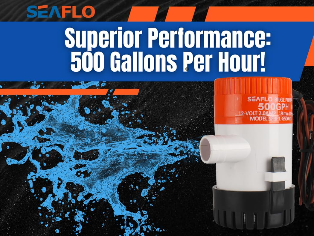 SEAFLO 01-Series 500 GPH Bilge Pump 12v 4-Year Warranty!