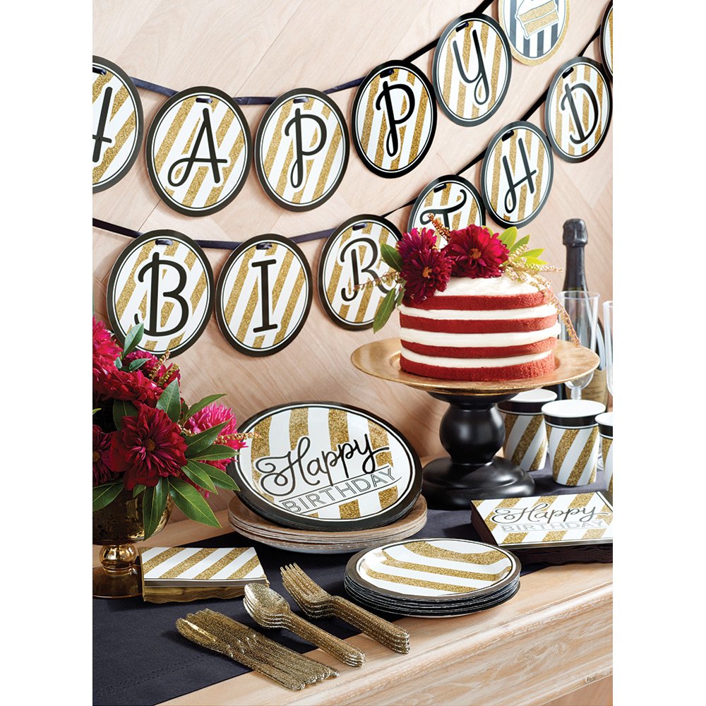 Creative Converting 318098 Border Print Plastic Tablecover, 54 x 102, Black and Gold