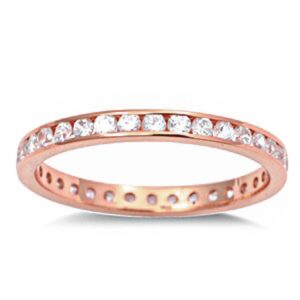 oxford diamond co rose gold plated cubic zirconia eternity band .925 sterling silver ring size 11