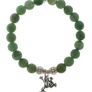 EvaDane Natural Green Aventurine Gemstone Rope Bead Frog Charm Stretch Bracelet - Size 7 Inch (1_GA_S_R_FRO_7)