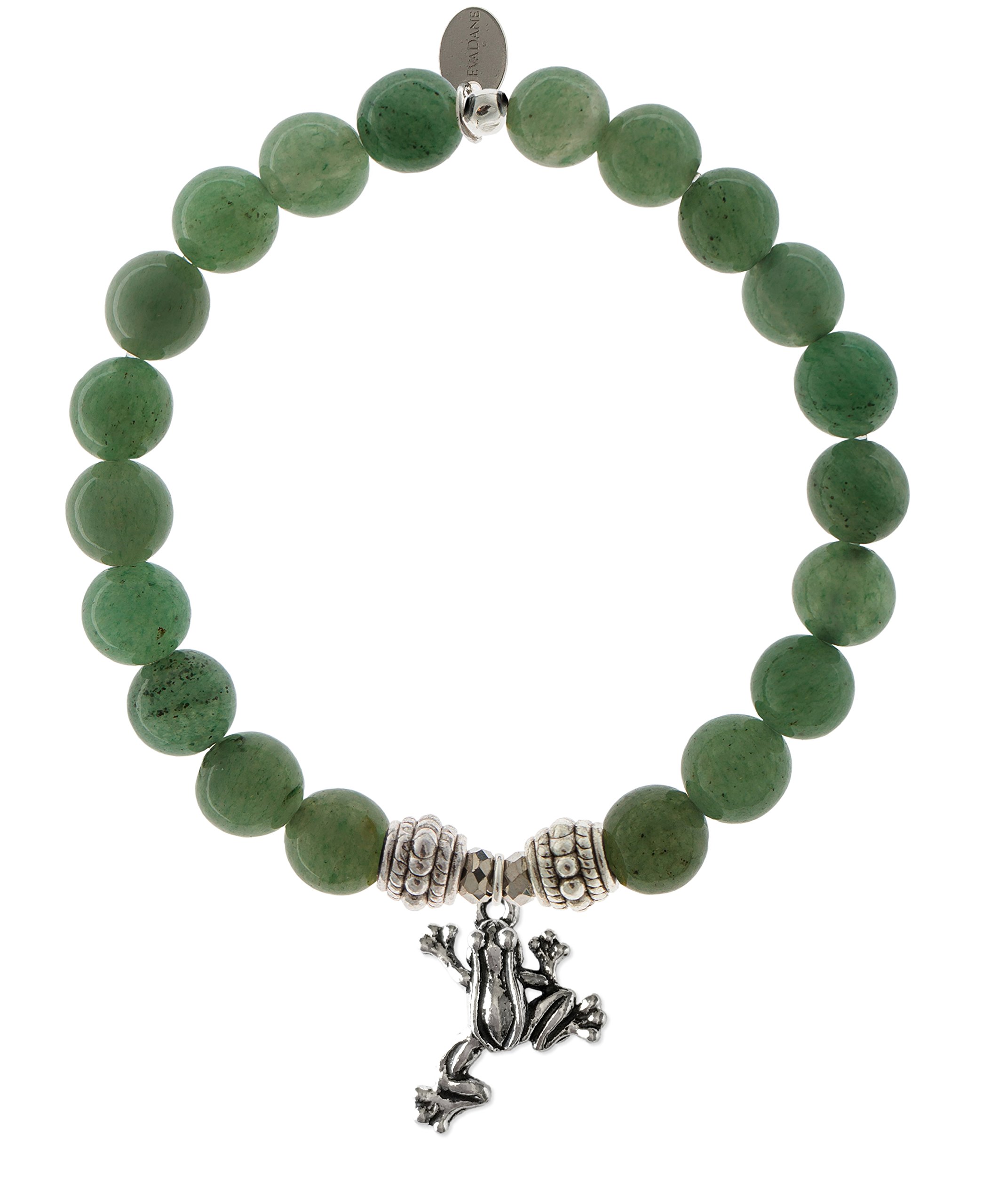 EvaDane Natural Green Aventurine Gemstone Rope Bead Frog Charm Stretch Bracelet - Size 7 Inch (1_GA_S_R_FRO_7)