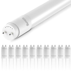 Sunco 10 Pack T8 LED Tubes 4FT Fluorescent Replacement, 48 Inch, 18W, 2200LM, 5000K Daylight, Single Ended Power, Type B, Ballast Bypass, Frosted Lens UL