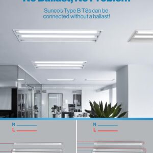 Sunco 10 Pack T8 LED Tubes 4FT Fluorescent Replacement, 48 Inch, 18W, 2200LM, 5000K Daylight, Single Ended Power, Type B, Ballast Bypass, Frosted Lens UL