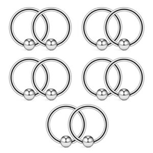 Ruifan 10PCS 316L Surgical Steel Captive Bead Rings Nose Belly Eyebrow Tragus Lip Ear Nipple Hoop Ring BCR 16G 8MM