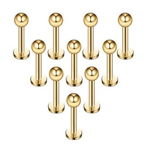 ruifan 10pcs 16g gold plated 316l stainless steel 3mm ball labret monroe lip ring tragus helix cartilage earring stud barbell 6mm bar length body piercing jewelry