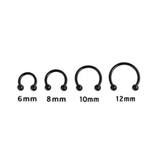 Ruifan 10PCS 16G 8mm CBR Horseshoe Circular Rings Black Titanium Anodized 316L Surgical Steel for Lip, Septum Piercing Jewelry & Cartilage 3mm Balls