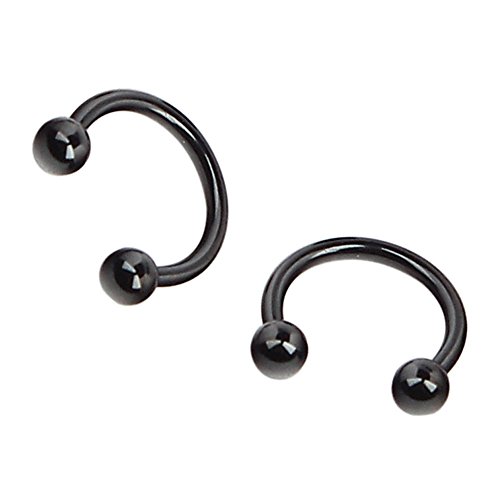 Ruifan 10PCS 16G 8mm CBR Horseshoe Circular Rings Black Titanium Anodized 316L Surgical Steel for Lip, Septum Piercing Jewelry & Cartilage 3mm Balls