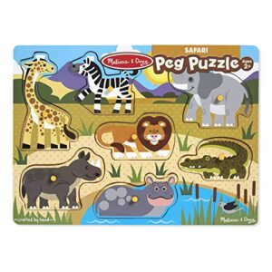 Melissa & Doug World of Animals Wooden Peg Puzzles Set - Pets, Farm, and Safari